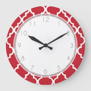 Cranberry Red Quatrefoil Pattern Large Clock