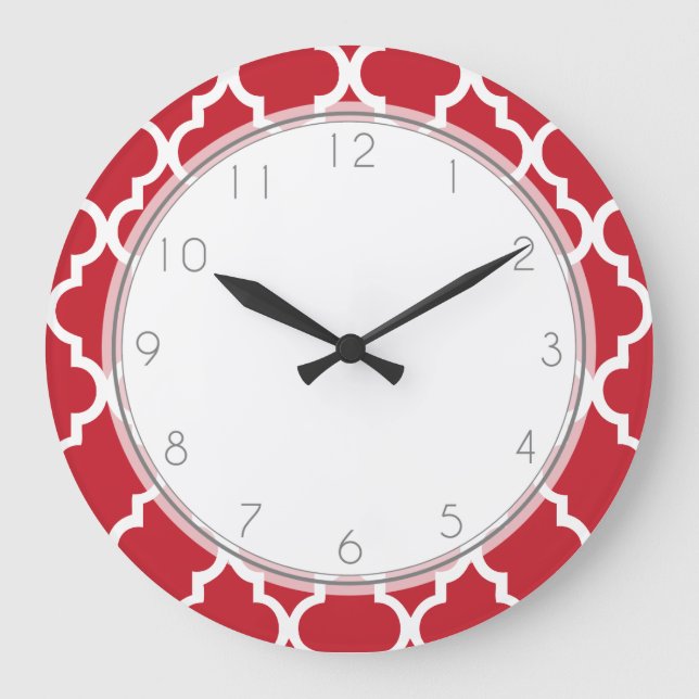 Cranberry Red Quatrefoil Pattern Large Clock (Front)
