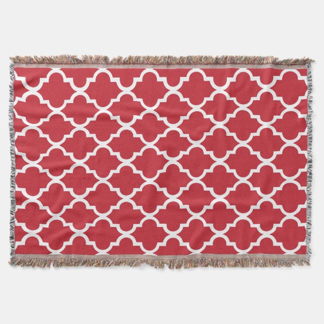 Cranberry Red Quatrefoil Tiles Pattern Throw Blanket (Front)