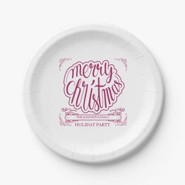 Cranberry Red, Retro Typography Holiday Paper Plate (Front)