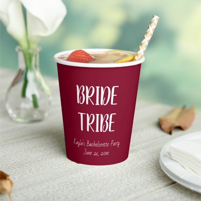 Cranberry Red Simple Colour Wedding Bride Tribe Paper Cups (Insitu)