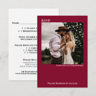 Cranberry Red Simple Minimalist Photo Wedding RSVP Card
