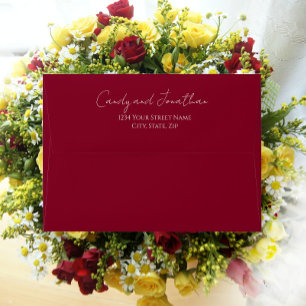 Cranberry Red Simple Style Modern Script Wedding Envelope