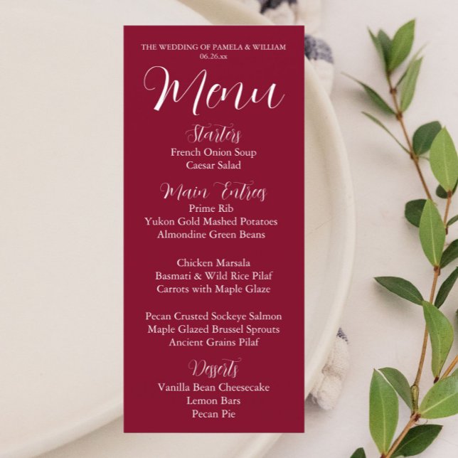 Cranberry Red Simple Style Wedding Dinner Menu (In Situ Table)