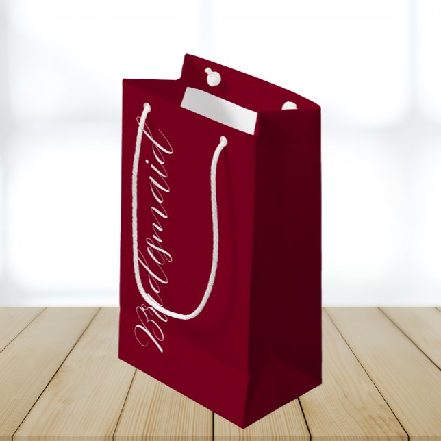 Cranberry Red Stylised  Script Wedding Bridesmaid Small Gift Bag (In Situ)
