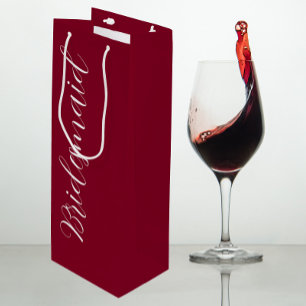 Cranberry Red Stylised Script Wedding Bridesmaid Wine Gift Bag