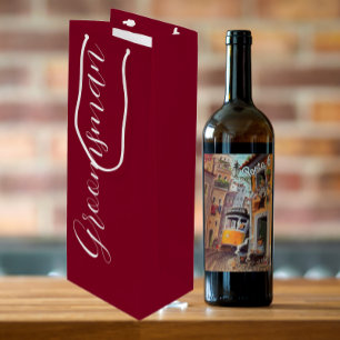 Cranberry Red Stylised Script Wedding Groomsman Wine Gift Bag
