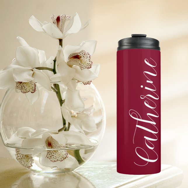 Cranberry Red Stylised Wedding Bridesmaid Thermal Tumbler (In Situ)
