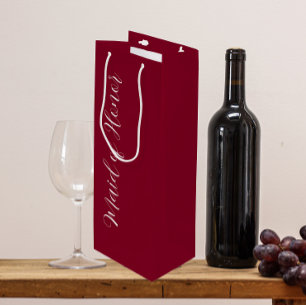 Cranberry Red Weddin Maid of Honour Stylised Scrip Wine Gift Bag