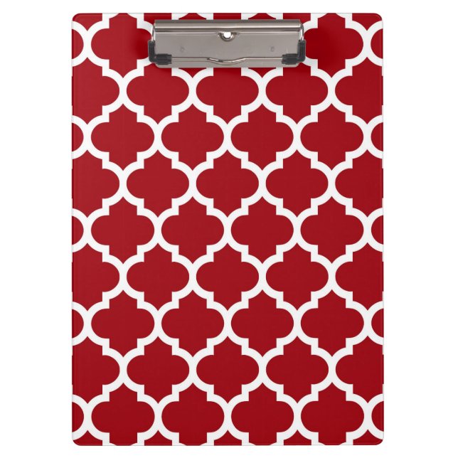 Cranberry Red White Moroccan Quatrefoil Pattern #5 Clipboard (Front)