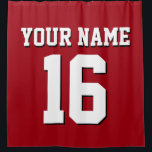 Cranberry Red White Sports Jersey Team Jersey Shower Curtain<br><div class="desc">Preppy Solid Colour Team Jersey / Sports Jersey / Football Jersey / Rugby Jersey with Custom Name Customise this with your own name or team name and a number. You can change the size, colour and placement of the text if you need to make changes, change the colour of or...</div>