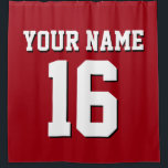 Cranberry Red White Sports Jersey Team Jersey Shower Curtain<br><div class="desc">Preppy Solid Colour Team Jersey / Sports Jersey / Football Jersey / Rugby Jersey with Custom Name Customise this with your own name or team name and a number. You can change the size, colour and placement of the text if you need to make changes, change the colour of or...</div>