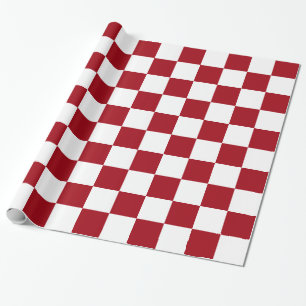 Cranberry Red White XL Chequered Board Pattern Wrapping Paper