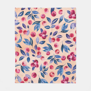 Cranberry Watercolor: Wild Berries Seamless Fleece Blanket