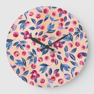Cranberry Watercolor: Wild Berries Seamless Large Clock