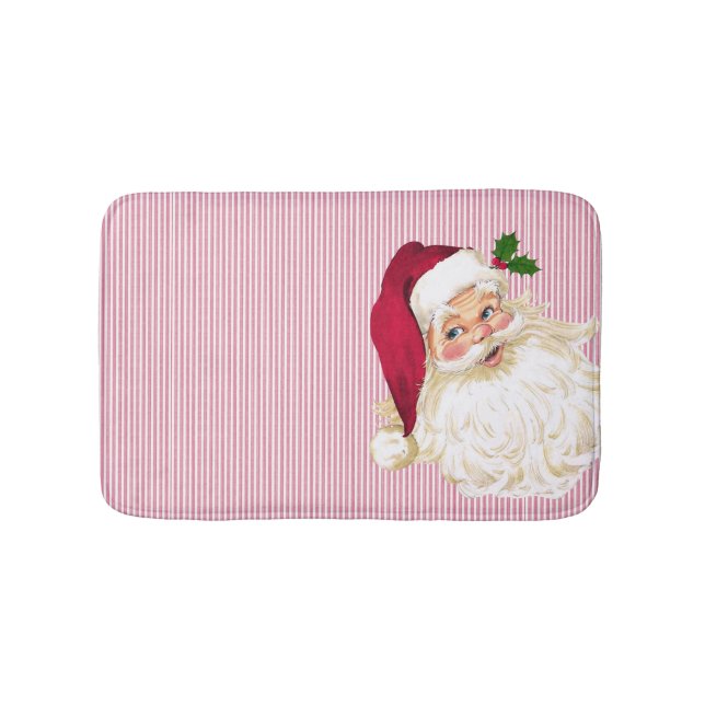 Cranberry White Stripe Santa Claus Bath Mat (Front)