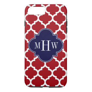 Cranberry Wht Moroccan #5 Navy Blue Name Monogram iPhone 8 Plus/7 Plus Case