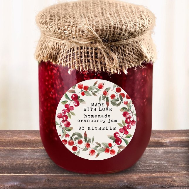 Cranberry Wreath Watercolor Jam Label Canning (Creator Uploaded)
