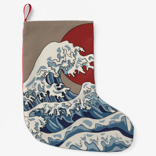 Crane and Japanese wave illustration Traditional C Small Christmas Stocking