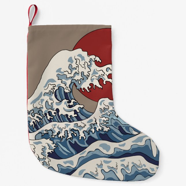 Crane and Japanese wave illustration Traditional C Small Christmas Stocking (Front)