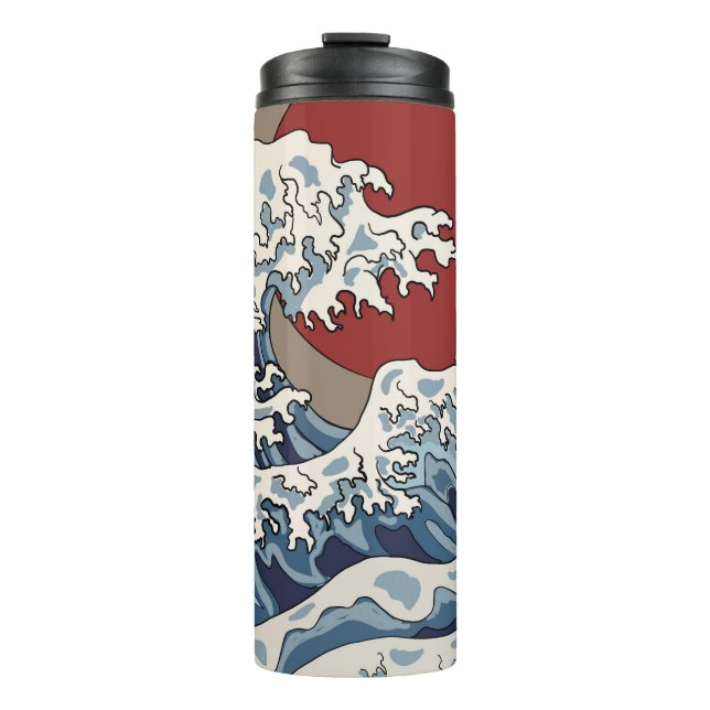 Crane and Japanese wave illustration Traditional C Thermal Tumbler (Front)