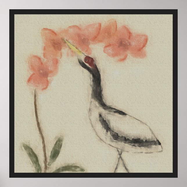 Crane and Orchid Poster Print (Front)