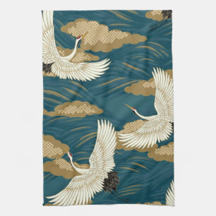 Crane and Wave, Japanese Design Tea Towel