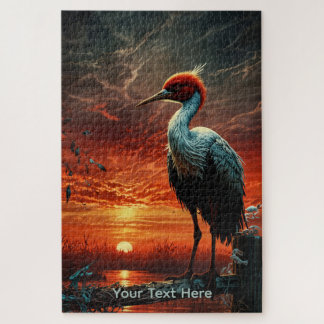 Crane at Red Sunset Wildlife & Nature Jigsaw Puzzle