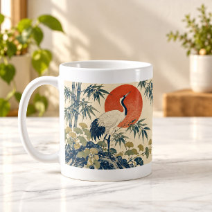 Crane Bamboo and Ginkgo Japanese Botanical Mug