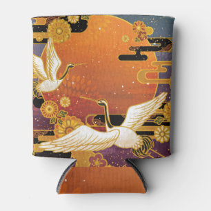 Crane Bird Chrysanthemum Japanese Pattern Can Cooler