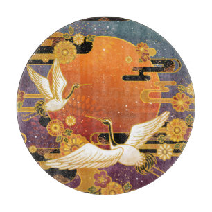 Crane Bird Chrysanthemum Japanese Pattern Cutting Board