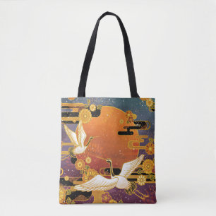 Crane Bird Chrysanthemum Japanese Pattern Tote Bag