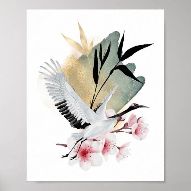 Crane Bird Japanese Artwork Poster (Front)