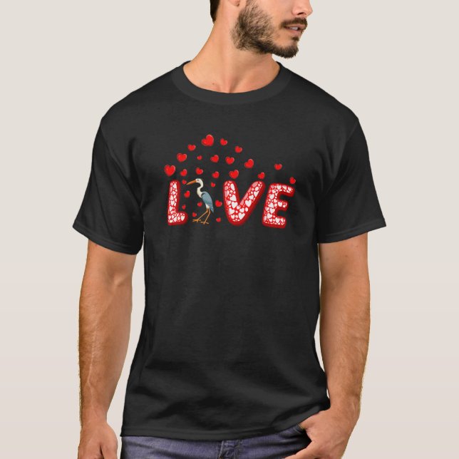 Crane Bird Lover Funny Hearts Love Crane Valentine T-Shirt (Front)