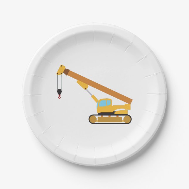 Crane Construction Truck Paper Plate (Front)