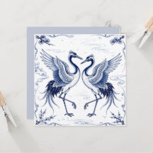 Crane Dance Japanese Imari Ware Style Blue White
