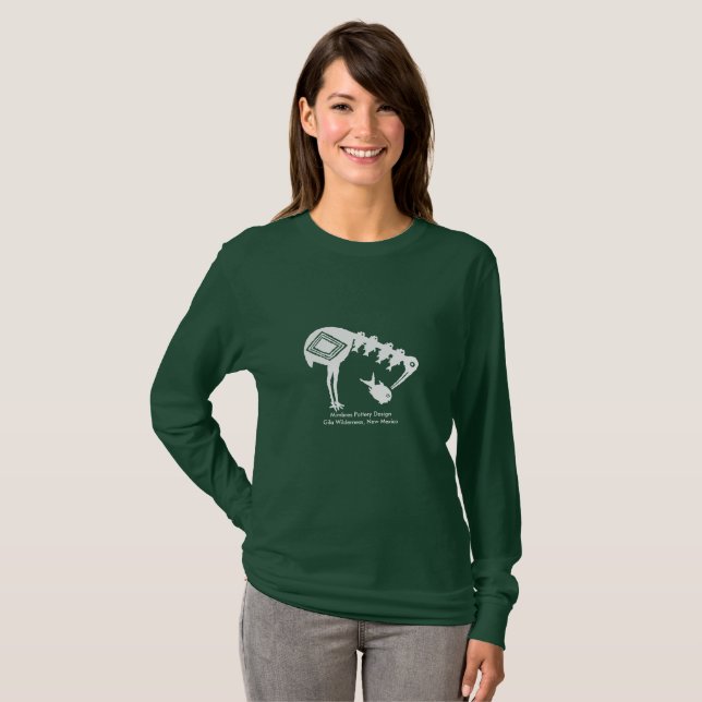 Crane Eating Fish - Mimbres Pottery Design T-Shirt (Front Full)