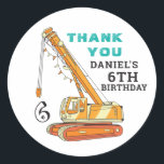 Crane Excavator Construction Kids Birthday Party Classic Round Sticker<br><div class="desc">Cute party favours for kids,  boys or girls who love big machine and construction vehicles. A colourful illustration of crane excavator. Perfect for kids birthday party,  party favours and thank you label.</div>