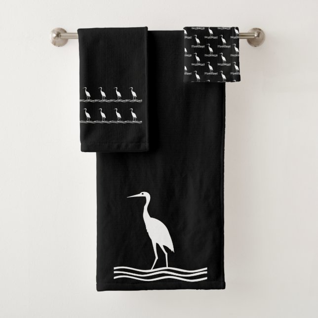 crane heron Bath Black and white towel set (Insitu)