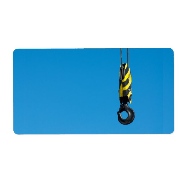 Crane hook with yellow and black stripes hanging (Front)