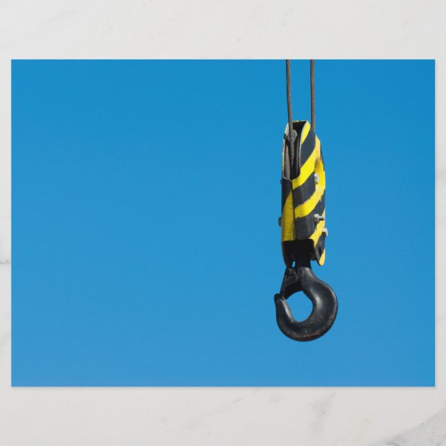Crane hook with yellow and black stripes hanging flyer (Front)