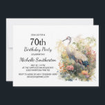 Crane Leaves Foliage Floral 70th Birthday Invitation<br><div class="desc">Capture the beauty of nature with this elegant women's 70th birthday party invitation featuring a stunning painting of a crane, a graceful bird known for its majestic presence. This unique invitation showcases a lifelike illustration of a crane in watercolor, showcasing its vibrant plumage and intricate details. Perfect for a wildlife...</div>