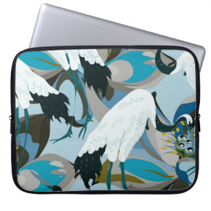 Crane & Lotus: Abstract Vintage Laptop Sleeve