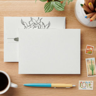 Crane Lotus Botanical Ink Garden Envelope