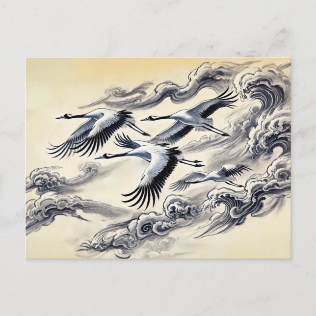 Crane Migration Over Mountains Chinese Ink Paintin Postcard (Front)