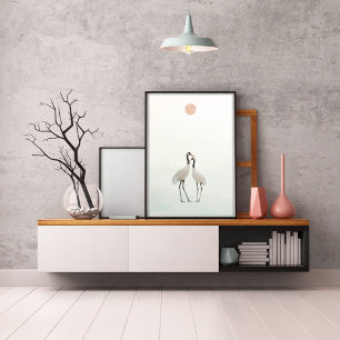 Crane Minimalist Aesthetic White Beige A-2 Poster