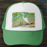 Crane On The Mismaloya River 0335 Trucker Hat<br><div class="desc">Painting “Crane On The Mismaloya River 0335” Collection Are you looking to keep the sun out of your eyes? Custom hats are the perfect way to meet this need and more. Customise the front and create an essential accessory you will never leave behind! Personalise on the product page or click...</div>