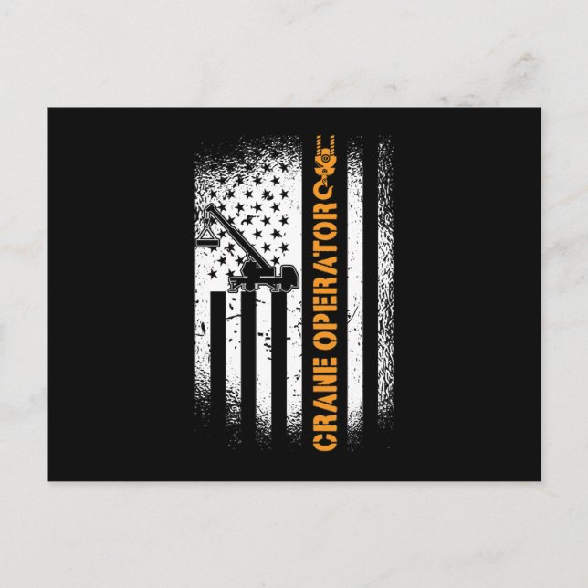 Crane Operator Construction Site American Flag Holiday Postcard (Front)