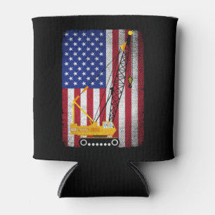 Crane Operator Heavy Machinery Usa American Flag Can Cooler