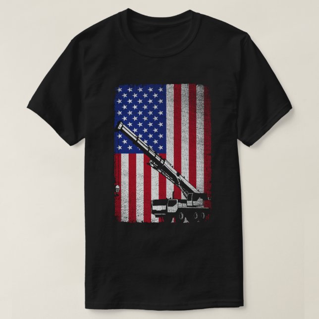 Crane Operator Heavy Machinery Usa American Flag  T-Shirt (Design Front)